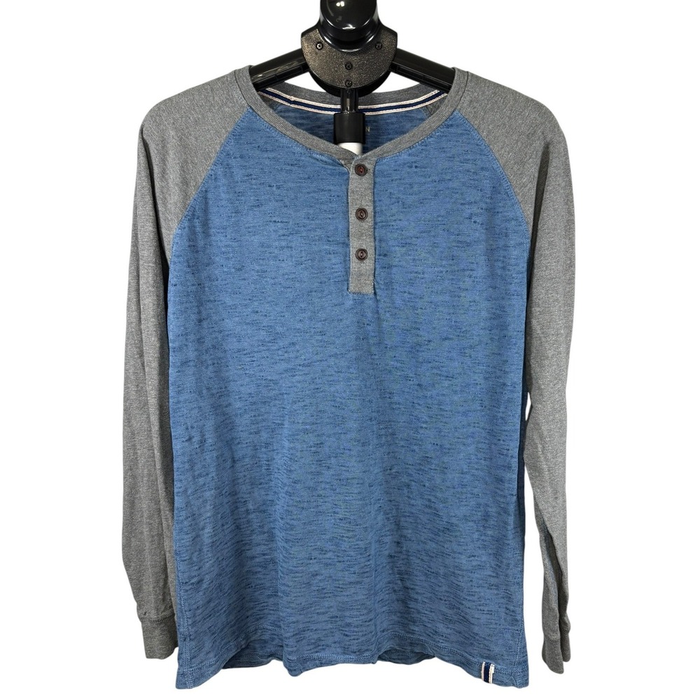Ruff Hewn Indigo Mens Blue Grey Raglan Long Sleeve Henley Shirt Size M Cotton
